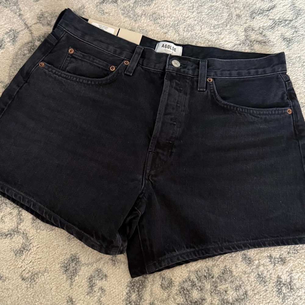 NWT Agolde Parker long shorts in black.